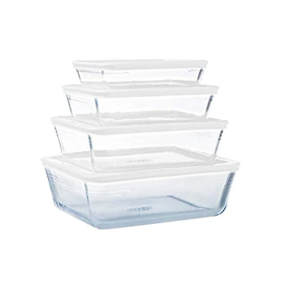 Imagen de Pyrex Cook &amp; Freeze Juego de 4 cajas rectangulares con tapa (0,8 L, 1,5 2,6 vidrio borosilicato, ideal congelación y Batchcooking, fabricado en Francia