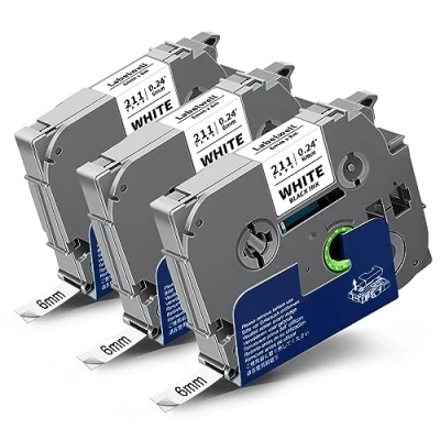 Imagen de 3x Labelwell 6mm TZc 211 Negro sobre Blanco Compatible Cinta Etiquetas Reemplazo para Brother TZ TZe TZe211 TZ211 PT P300BT 1010 PT1000 H100R E500VP H500LI P950W