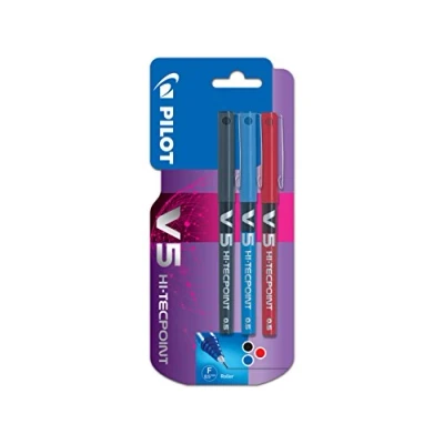 Imagen de Pilot V5 Bolígrafo roller (3 unidades), color azul, negro y rojo