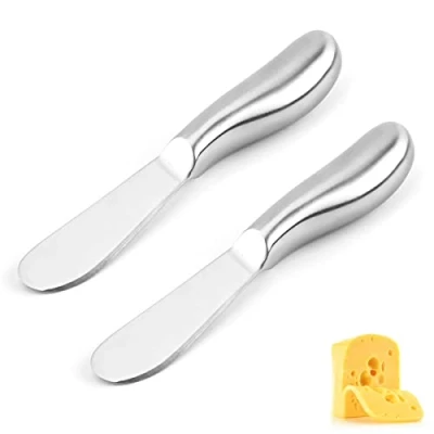 Imagen de FIBOUND 2 Piezas Cuchillo de Mantequilla, Juego Cuchillos Cocina Untar Queso con mango hueco ergonómico, Esparcidor para Desayuno(Plata)