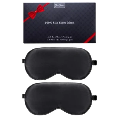Imagen de antifaz de seda para dormir, paquete 2 antifaces pura 100% natural real con correa ajustable, cubierta sombra ojos BeeVines
