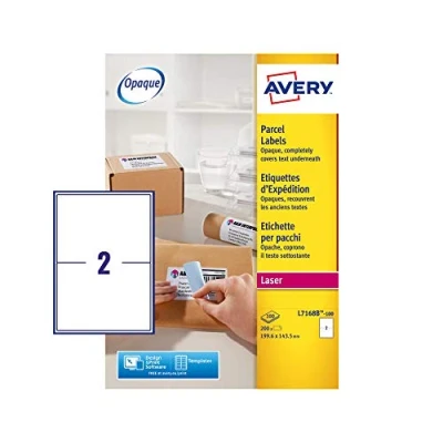 Imagen de Avery L7168B etiquetas autoadhesivas para paquetes, impresoras láser, 2 por hoja A4, 200