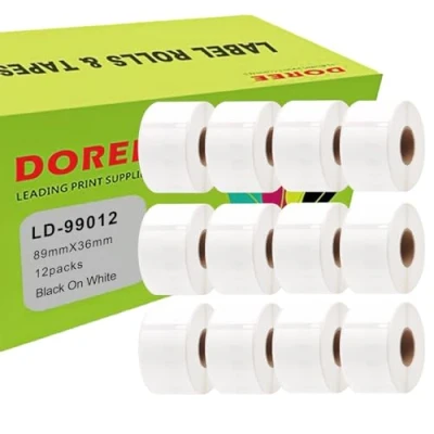 Imagen de Doree 99012 (12 unidades) etiquetas de dirección, 36 mm x 89 mm, compatibles con Dymo Labelwriter 4XL, 320, 330, 400, 450, 450 Duo, Turbo