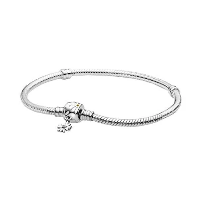 Imagen de Pandora Garden Pulsera de cadena serpiente con cierre diseño margarita en plata ley, cristal amarillo y esmalte blanco, 16