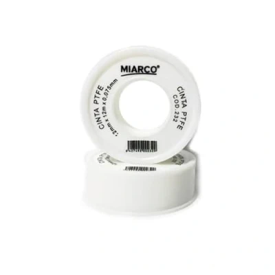 Imagen de Brightium Cinta de PTFE blanca, 12x12x0,075mm, con tapa y carrete; ideal para sellado roscas protección contra fugas.