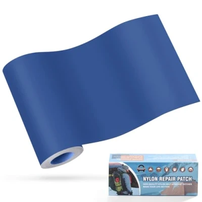 Imagen de Parches de nailon autoadhesivos, OAZ 10x160 cm parche reparación impermeable autoadhesivo, autoadhesivo Azul, para tiendas campaña, plumíferos, sacos dormir
