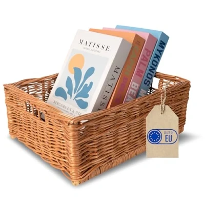 Imagen de Creative Home Cesta de Mimbre Caja Almacenaje Natural con Asas 40 x 30 15 cm (+/ 2 cm) Hecha a Mano Duradera Ideal para Documentos, Objetos Valor, Juguetes, Herramientas Niños
