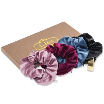 Imagen de Lolalet Coleteros con Bolsillo Cremallera para Mujer, Goma Pelo Scrunchies Suaves y Elásticas Mujeres Chiñas Estilo E