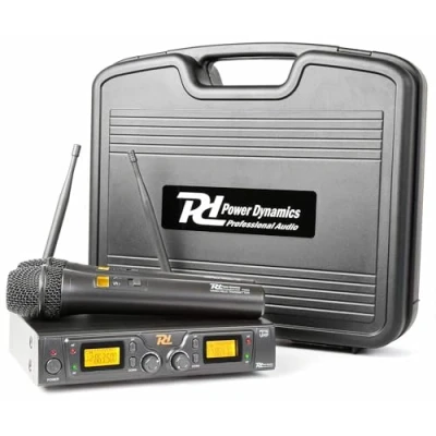 Imagen de Power Dynamics PD781 2 Micrófonos inalámbrico de 8 Canales UHF con indicador LCD, Receptor Doble Antena en la Parte Posterior, Preparado para instalación Racks 19&quot;, Ideal Voz
