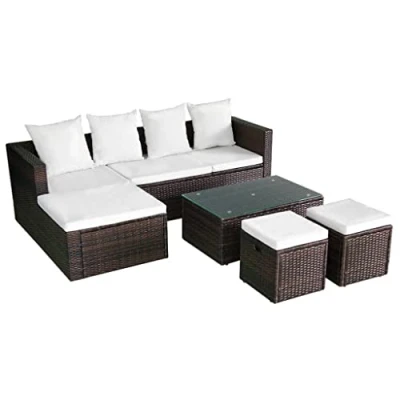 Imagen de vidaXL Set de Muebles Jardín con Cojines 4 pzas, Sofás Respaldo, Asientos Exterior, para Patio Comedor, Ratán Sintético Marrón