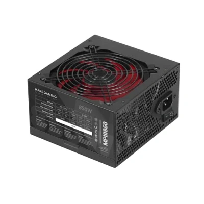 Imagen de MARSGAMING MPIII850, Fuente Alimentación PC ATX 850W, 5 Años de Garantía, 85% Eficiencia, Sistema Digital APFC, Ventilador FDB 120mm AI RPM, Tecnologías DC y SMD, Cables Planos Extralargos, Negro