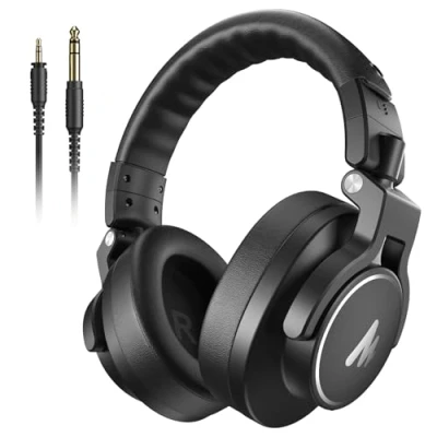 Imagen de MAONO Auriculares DJ, Estudio con Cables Desmontables de 6,35 &amp; 3,5 mm, Diseño Cerrado, Controladores 50 para Podcast, PC, micrófono, Guitarra, MH700 Negro