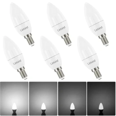 Imagen de Linkind bombilla regulable E14 forma de vela B35, equivalente a 40W, Bombillas Casquillo Fino 5W 470lm 5000K blanco frio, CA220 240V, certificación CE/RoHS/ErP, 6 unidades