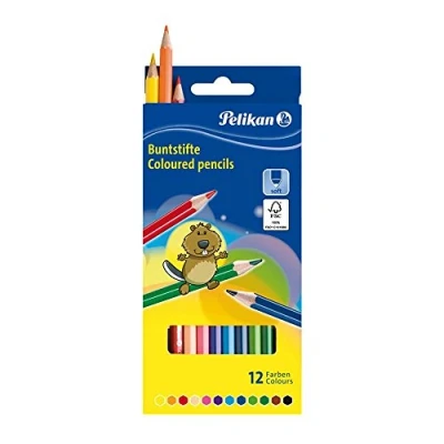 Imagen de Pelikan Lápices de Colores Hexagonales, Intensos y Lavables, Madera Certificada FSC, Ideales para la Escuela, Niños Adultos, Estuche 12 Lápices, Surtidos