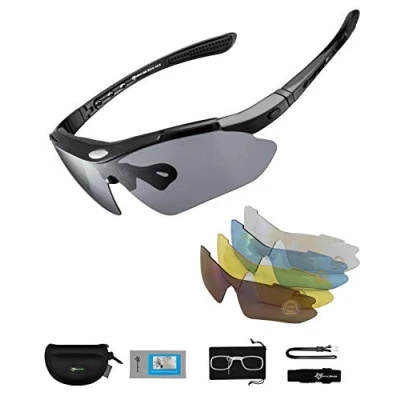 Imagen de ROCKBROS Gafas de Sol Polarizadas con 5 Lentes Intercambiables para Ciclismo Bicicleta Running Deportes Protección UV 400 Anti Viento Hombre y Mujer