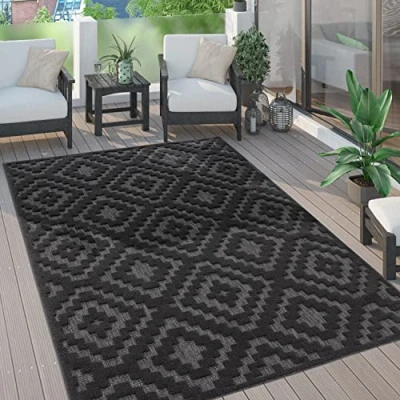 Imagen de Paco Home Alfombra Salon De Habitacion Cocina Exterior Terraza Jardin Motivo Nordica Etnica Lisa, tamaño:160x220 cm, Color:Antracita 2