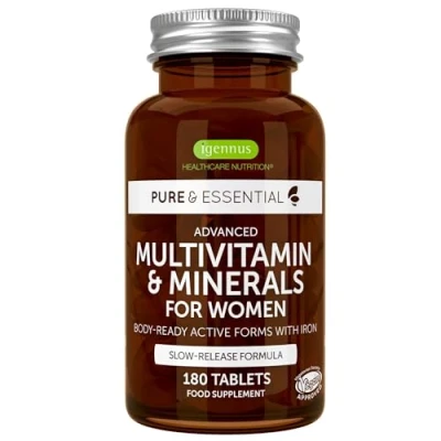 Imagen de Multivitaminas Mujer Complejo Vitamínico Completo con Minerales y Hierro, Folato, Vitamina D3 zinc, de Alta Absorción, 180 comprimidos, Igennus