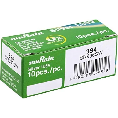 Imagen de Murata Pila de botón SR936SW PBWW 394, óxido Plata, 70 mAh, 1,55 V, 10 Unidades