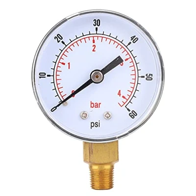 Imagen de Medidor de Presión Vacío BSPT Conexión Inferior 1/8 &quot;Medidor Doble Escala 50 Mm Dial Pantalla Aire Agua Aceite Gas(0 60psi 0 4bar)
