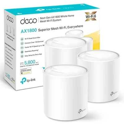 Imagen de TP Link Deco X20 (3 Pack) Sistema WiFi 6 Mesh, AX1800 Doble hasta 540 m2, 2xPuertos Gigabit, MU MIMO, OFDMA, Seguridad WPA3, Modo Router/Punto Acceso