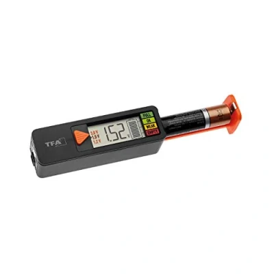 Imagen de Comprobador de batería BatteryCheck para pilas y baterías (AAA, AA, C, D), pila botón, bloque, indicador estado carga/voltios, fácil rápido, negro