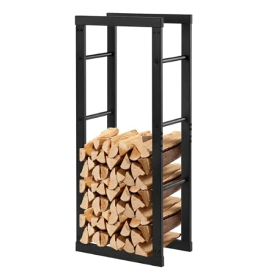 Imagen de Laneetal Soporte para Leña, 40x25x100 cm, Estante Leña de Chimenea, Leñero Interior y Exterior Metal, Estanteria Almacenamiento Madera Hogar, Negro