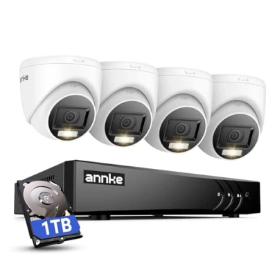 Imagen de ANNKE Kit de cámara Vigilancia 8CH 5MP Lite DVR con 4 Sistema 1080P CCTV IP66 Impermeable 20M Visión Nocturna No Ruido 1TB HDD(Instalado) Seguridad