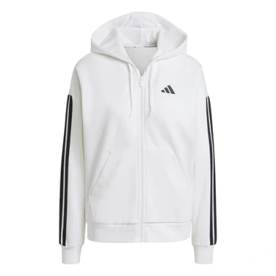 Imagen de adidas Mujer Essentials 3 Stripes Full Zip Fleece Hoodie, White/Black, XXL