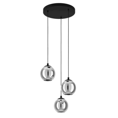 Imagen de Eglo lámpara colgante Ariscani, iluminador de 3 luces para comedor, candil metal en negro y cristal ahumado transparente,luminaria E27, Ø 42,5 cm
