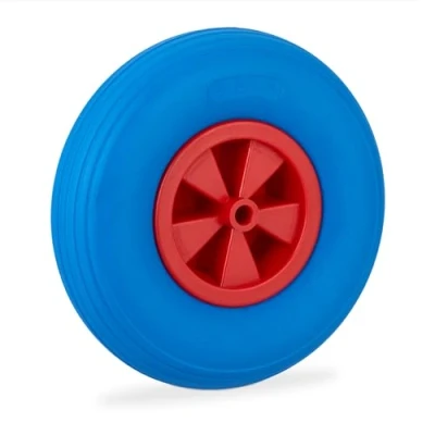 Imagen de Relaxdays Rueda de Carretilla 3.50 6, Maciza, Llanta Plástico, Recambio para Carrito, Antipinchazos, 100kg, Azul/Rojo