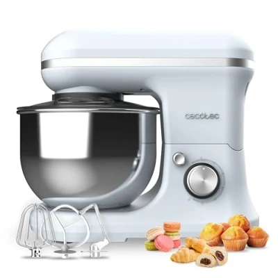 Imagen de Cecotec Batidora Amasadora Cecomixer Merengue 5L 1200 Blue. W en 6 Niveles, 5 Funciones, Movimiento Planetario, Diseño Elegante, Bol de Acero L y Accesorios para Batir Amasar