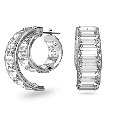Imagen de Swarovski Pendientes de Aro Matrix para Mujer, con Cristales Blancos Talla Baguette, en Baño Rodio, Colección I