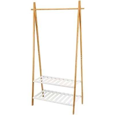 Imagen de TIENDA EURASIA® Perchero de Pie Madera Blanco Estructura Bambu Resistente y Baldas Estilo Nordico (Perchero 2 80 x 45 180 cm)