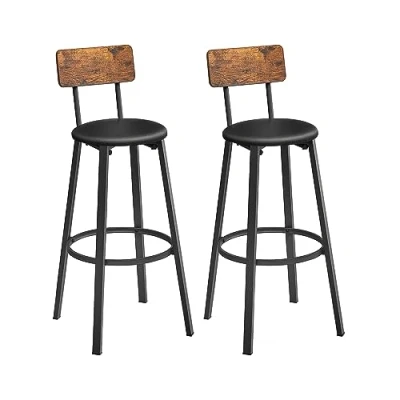 Imagen de VASAGLE Taburetes de Bar, Juego 2 Barra, Tapizados PU, Taburete Alto con Reposapiés, Montaje Simple, Industrial, para Cocina, Comedor, Marrón Rústico y Negro Tinta LBC069B81