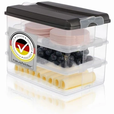 Imagen de Hausfelder fiambreras para frigorífico, apilables, organizador frigorífico con tapa (antracita, 3 x 2,3 L)