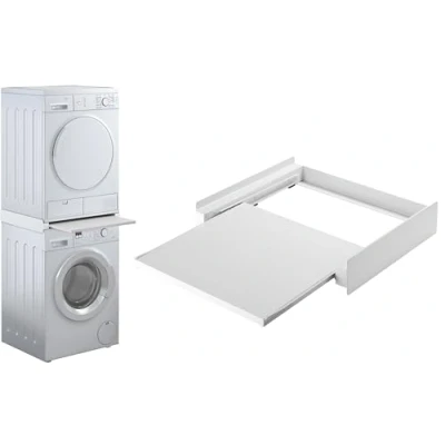 Imagen de RICOO Kit Union Lavadora Secadora WM6053, Torre Universal con Marco Intermedio y Estante Extensible, Carga hasta 60 kg, 606 x 80 538 mm, Aluminio Madera