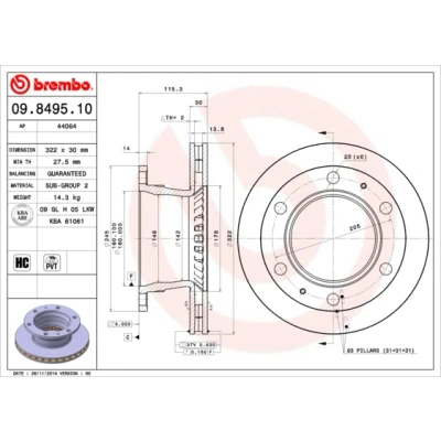 Imagen de BREMBO 09.8495.10 Disco de freno 322 30 6 ventilación interna altamente carbonizado NISSAN: ATLEON