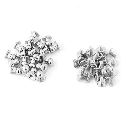 Imagen de Walfront 20 Piezas Remaches de Cabeza Redonda Tornillos Unión Hebilla Remache Clavos Botón Latón Accesorios Cuero DIY Plata 8 x 6mm