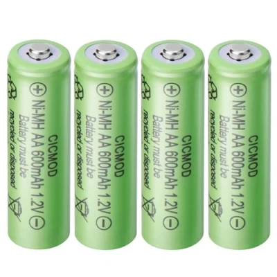 Imagen de CICMOD Pilas AA recargables con luz solar. Pack de 4, 1.2 V, 600 mAh, NiMH, para luces decorativas jardín o exteriores