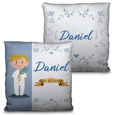 Imagen de LolaPix Cojín comunión niño. Regalos Personalizados con Nombre y Texto. Personalizado. Varios diseños. NIÑO Rubio