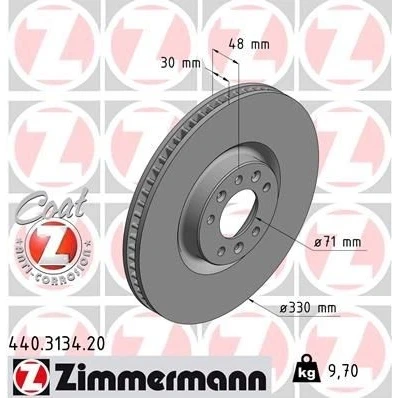 Imagen de ZIMMERMANN COAT Z 440.3134.20 Disco de freno 330 30 8/5 5 108 ventilación interna revestido PEUGEOT: 308 II Hatchback, SW 2, 508