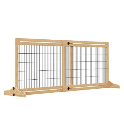 Imagen de PawHut Barrera de Seguridad para Perros Extensible en Casa Madera Puerta Escalera Pasillo 104 183x36x69 cm Natural