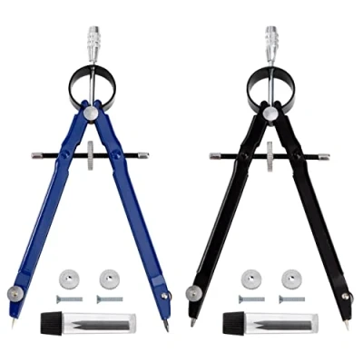 Imagen de Compás Escolar de Precisión, 2 Pack Dibujo Tecnico con Rueda Ajuste y Accesorios Recambio, Círculo Diámetro 24cm, para Escuela Estudiantes Profesores