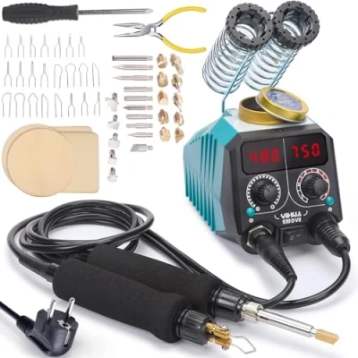 Imagen de YIHUA 939D VII pirograbador de madera Kit bquemador Estación 2 en 1 Punto Sólido 200 480C (con pantalla temperatura) / Alambre 250 750C con 23 Puntas, 25 Puntos Sólidos