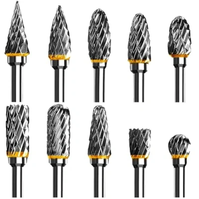 Imagen de Exyvox Juego de Fresas Rotativas Carburo Tungsteno,10 Piezas, Vástago 1/8&quot; adaptables a Herramienta Giratoria para Tallado Carpintería Bricolaje, Pulido Metales, Grabado