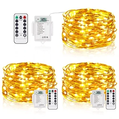Imagen de Vacoulery Cadena de Luces con Pilas, 3 Piezas 5M 50LED Guirnaldas Timer &amp; 8 Modos Hadas para Navidad Fiesta Hogar Bodas Interiores Exteriores Fiestas DIY Decoración, Blanco Cálido