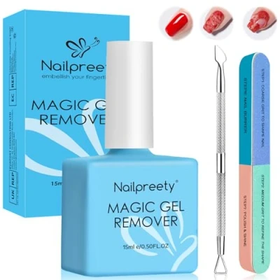 Imagen de 15ml Quitaesmalte Gel,Removedor Esmalte Semipermanente, de Gel Para Uñas En,Quita Semipermanentes con Empujador Cutícula y Lima