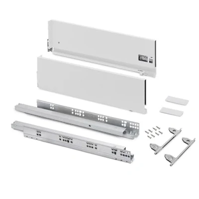 Imagen de Emuca Kit cajón para cocina o baño con regulación 3D, altura 178mm, profundidad 500mm, 60 Kg, cierre suave, tableros no incluidos, Acero, Blanco