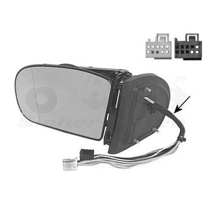 Imagen de Espejo retrovisor Van Wezel 3032857 con cable, sin caperuza, luz intermitente izquierda asférico, para ajuste elect. espejo, abatible eléctricamen