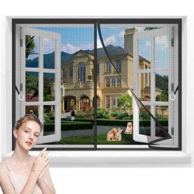 Imagen de Mosquitera Adhesiva para Ventanas 75x205cm Puerta Malla Flexible Anti Insectos Puertas Sistema Easy On/Easy Off Negro